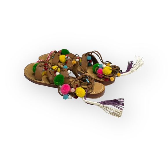 VHTF: new Mystique x Anthro 𖦹 Tokyo Pom Pom Ankle Wrap Toe Loop Leather Sandal - Picture 7 of 17